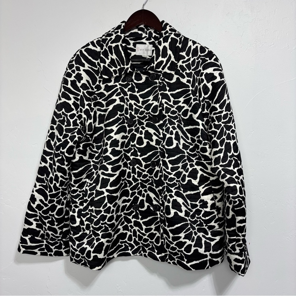 Erin London Women's XL Black White Double Breasted Blazer Jacket Button Front